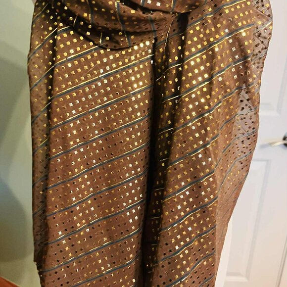 NWT Handmade Brown & Gold Scarf by Sana – Geometric Glow Design - Picture 12 of 12